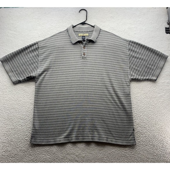Tommy Bahama Other - Tommy Bahama Polo Golf Shirt Mens XL X-Large Gray Striped Silk Blend Relaxed Fit